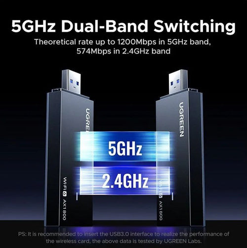 UGREEN AX1800 USB 3.0 Wi-Fi 6 Wireless Network Adapter | Dual Band USB WiFi Dongle with Built-in Antenna | High-Speed AX1800 Wi-Fi Upgrade for PC & Laptop (65225)