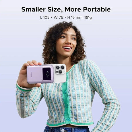 UGREEN 5000mAh Uno Magsafe Power Bank Magnetic 20W Fast Charging with Foldable Stand Emoji TFT Display Power bank for iPhone 16 Pro Max/15 Plus/14/13/12 Series, Purple (35606) Ugreen
