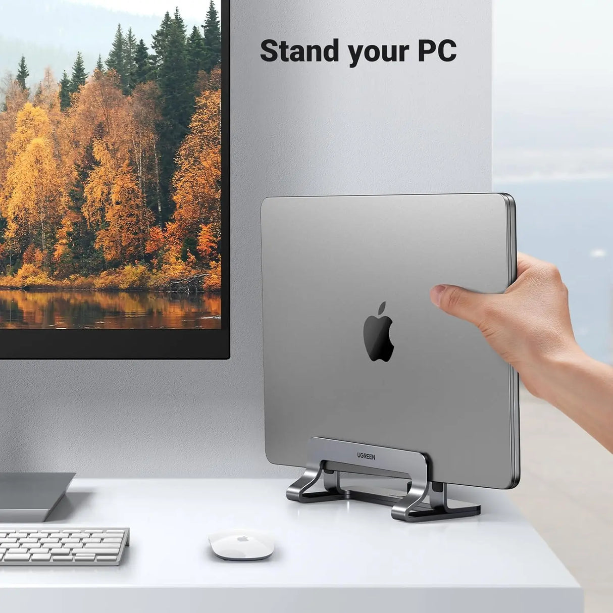 UGREEN Vertical Laptop Stand Holder for Desk Adjustable, Aluminum Dock, Compatible with MacBook, Surface Book, Chromebook, up to 15.6 Inch, Grey (20471) - Ugreen India