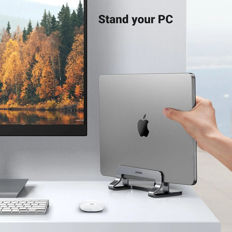 UGREEN Vertical Laptop Stand Holder for Desk Adjustable, Aluminum Dock, Compatible with MacBook, Surface Book, Chromebook, up to 15.6 Inch, Grey (20471) - Ugreen India