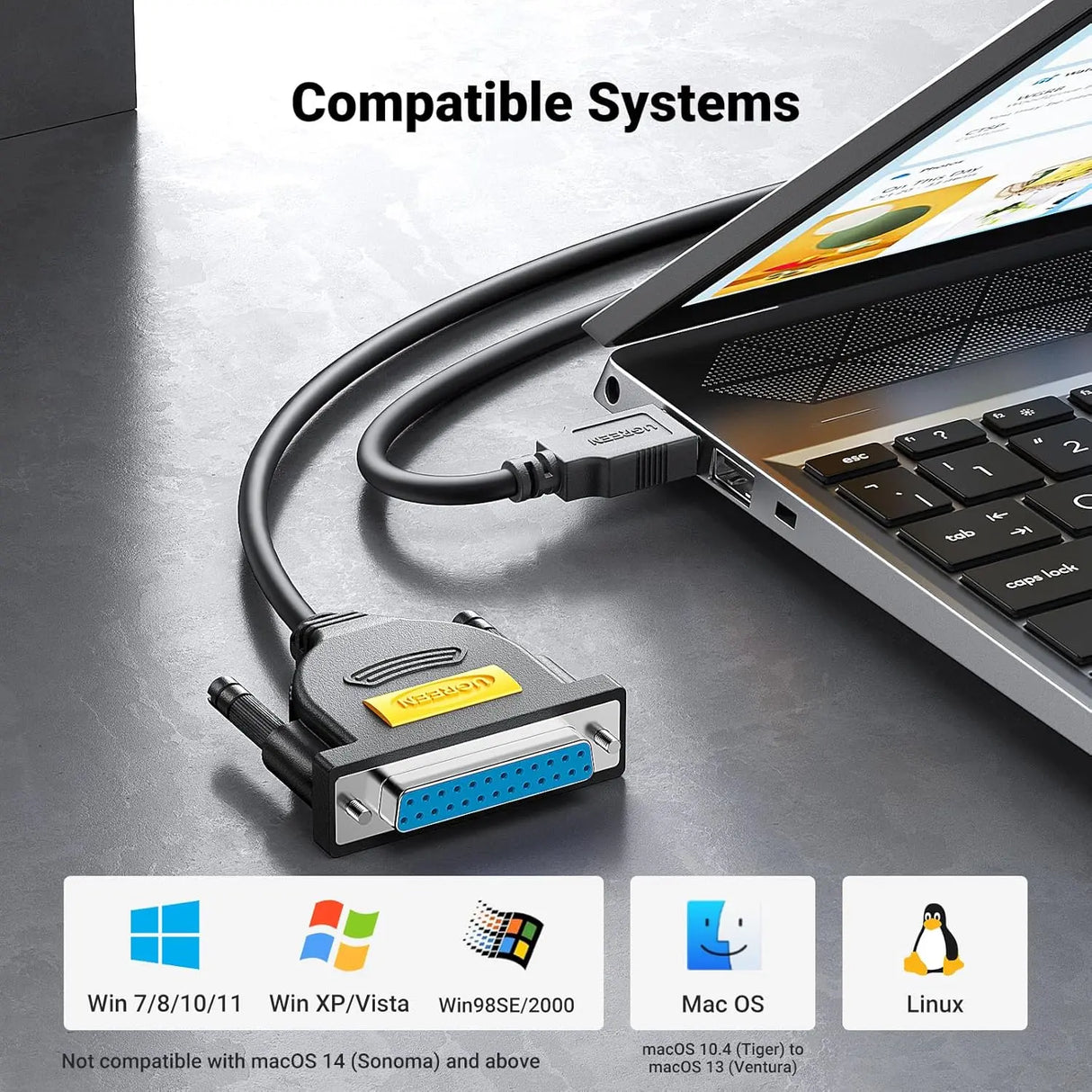 UGREEN 2M USB 2.0 to DB25 Female Parallel Printer Adapter Cable USB to Parallel Converter Inkjet Laser Printer Gray 20224