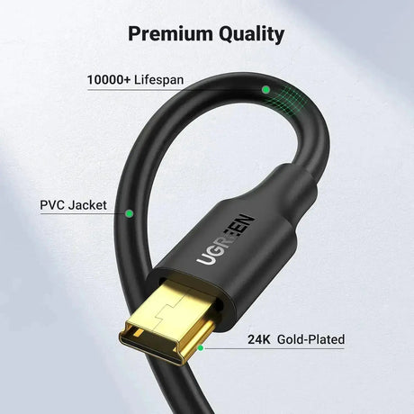 UGREEN 0.25M USB 2.0 A Male to Mini B 5-Pin Fast Data Charging Cord Compatible with Hero 3+, Game Controller, Digital Camera, Dash Cam, MP3 Player, GPS Receiver, SatNav, PDAs (10353) Ugreen India