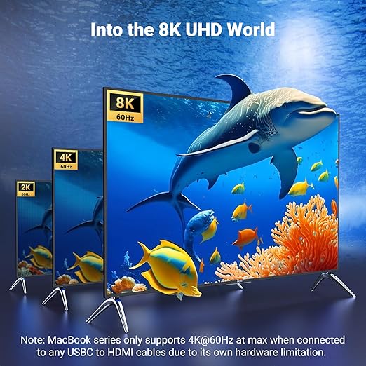 UGREEN 1M USB C to HDMI 2.1 Cable 8K@60Hz 4K@240/144/120Hz Type C Thunderbolt 4 HDMI HDR Lead Compatible with MacBook iMac Mac Mini iPad Pro iPhone 17 16 Galaxy Tab 10 S25 Surface XPS Pixel 10(35596)