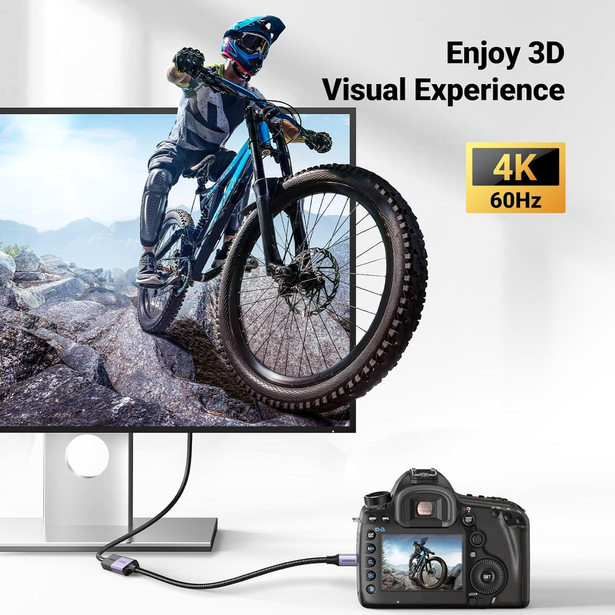 UGREEN 0.25M 4K@60Hz Micro HDMI Male to HDMI Female Adapter Nylon Braided Support 3D Compatible with Hero 7 Raspberry Pi 4 Camera(10553)