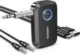 UGREEN Bluetooth 5.4 Car Adapter, Hands-Free Call & Noise Cancelling AUX to Bluetooth Adapter for Car, 3.5mm Audio Blue-Tooth Receiver for Cars Stereo Home Speaker - 15H Battery Life (90748)