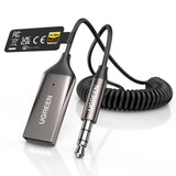 UGREEN Aux to Bluetooth 6.0 Car Adapter with LDAC, 3.5mm Aux Adapter for Car Built-in Microphone, Car Bluetooth Audio Receiver for Hands-Free Calls Compatible with Car Speaker & Home Audio (85428)