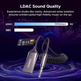 UGREEN Aux to Bluetooth 6.0 Car Adapter with LDAC, 3.5mm Aux Adapter for Car Built-in Microphone, Car Bluetooth Audio Receiver for Hands-Free Calls Compatible with Car Speaker & Home Audio (85428)