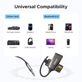 UGREEN Aux to Bluetooth 6.0 Car Adapter with LDAC, 3.5mm Aux Adapter for Car Built-in Microphone, Car Bluetooth Audio Receiver for Hands-Free Calls Compatible with Car Speaker & Home Audio (85428)