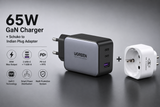 UGREEN 65W 3-Port 2C1A USB C Charger PPS GaN Fast Charger + Schuko (EU) to Indian convertor, Desktop Laptop Wall Charger (10335)