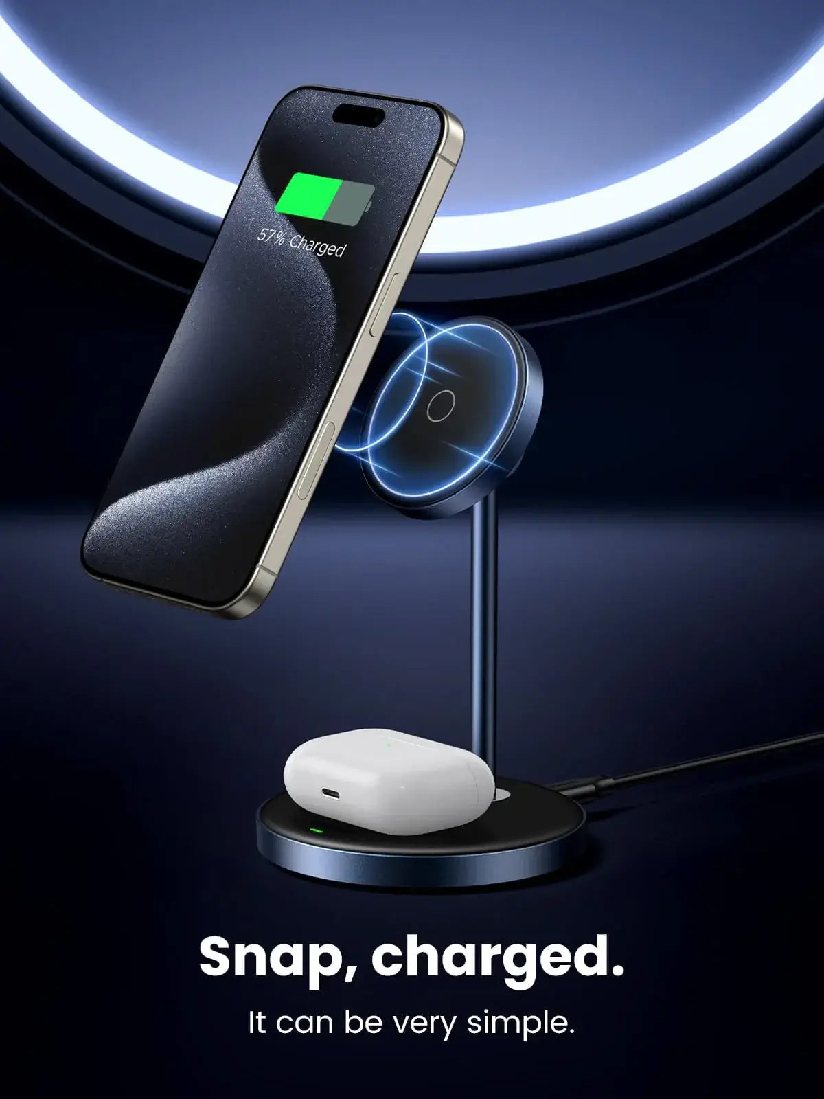 UGREEN 90668 charging an iPhone and AirPods simultaneously