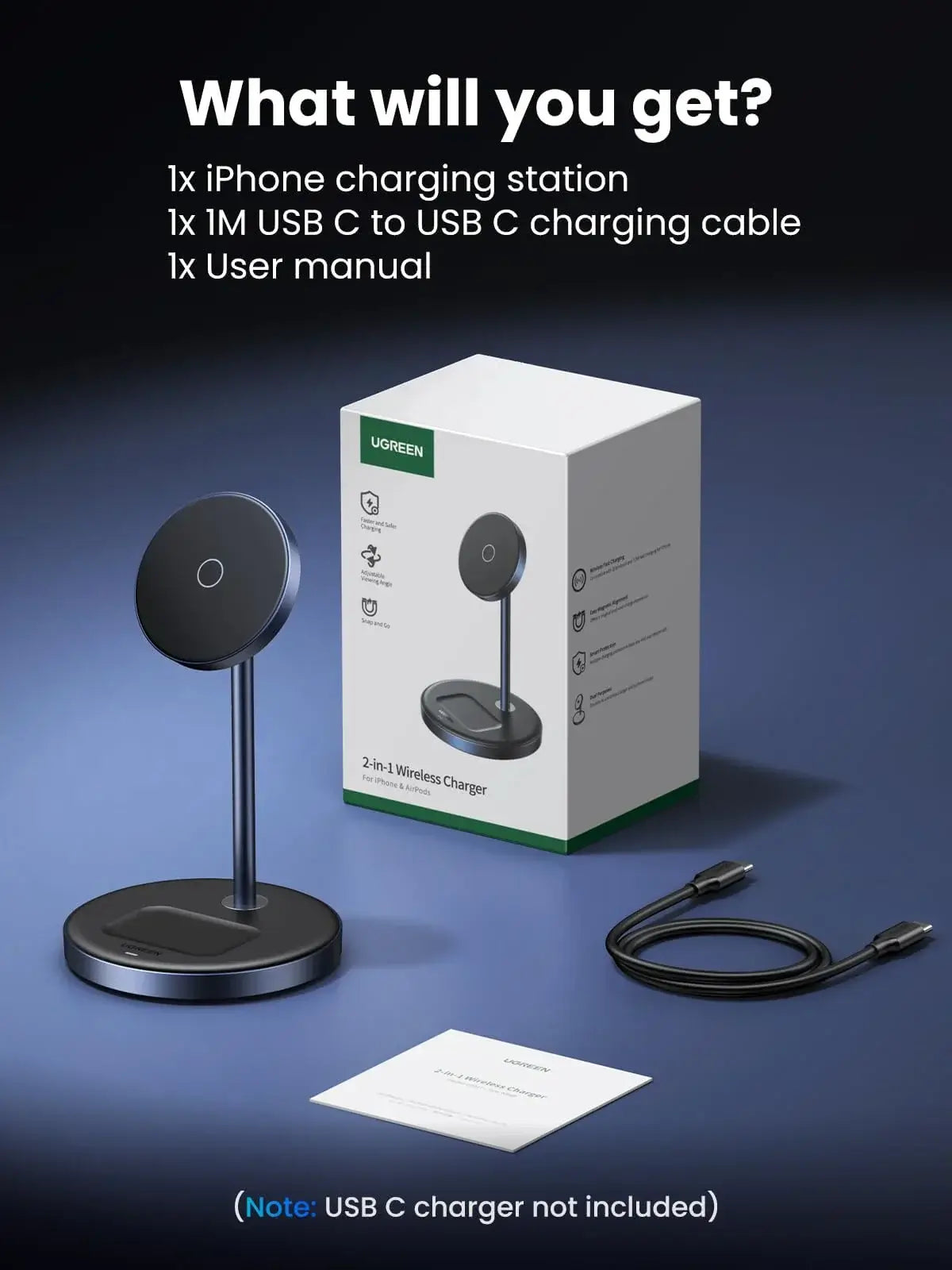 UGREEN 90668 charging stand components and USB-C connection