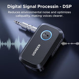 UGREEN Bluetooth 5.4 Car Adapter, Hands-Free Call & Noise Cancelling AUX to Bluetooth Adapter for Car, 3.5mm Audio Blue-Tooth Receiver for Cars Stereo Home Speaker - 15H Battery Life (90748)