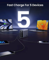 UGREEN Nexode 300W USB C PD 3.1 চার্জার, GaN Tech চার্জার স্টেশন 5 in 1 সহ, সারফেস MacBook Pro Air 13 iPad Pro iPhone 15 এর সাথে সামঞ্জস্যপূর্ণ, 2M পাওয়ার কেবল এবং 1.5M 240W USB C কেবল অন্তর্ভুক্ত (90903B)