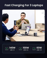 UGREEN Nexode 300W USB C PD 3.1 চার্জার, GaN Tech চার্জার স্টেশন 5 in 1 সহ, সারফেস MacBook Pro Air 13 iPad Pro iPhone 15 এর সাথে সামঞ্জস্যপূর্ণ, 2M পাওয়ার কেবল এবং 1.5M 240W USB C কেবল অন্তর্ভুক্ত (90903B)