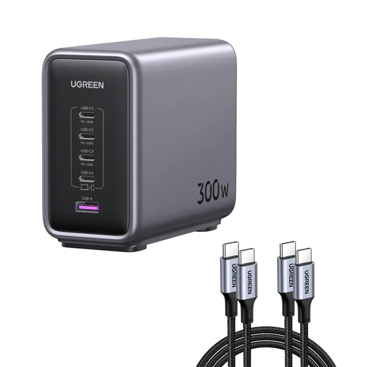 UGREEN Nexode 300W USB C PD 3.1 চার্জার, GaN Tech চার্জার স্টেশন 5 in 1 সহ, সারফেস MacBook Pro Air 13 iPad Pro iPhone 15 এর সাথে সামঞ্জস্যপূর্ণ, 2M পাওয়ার কেবল এবং 1.5M 240W USB C কেবল অন্তর্ভুক্ত (90903B)