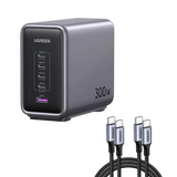 UGREEN Nexode 300W USB C PD 3.1 চার্জার, GaN Tech চার্জার স্টেশন 5 in 1 সহ, সারফেস MacBook Pro Air 13 iPad Pro iPhone 15 এর সাথে সামঞ্জস্যপূর্ণ, 2M পাওয়ার কেবল এবং 1.5M 240W USB C কেবল অন্তর্ভুক্ত (90903B)