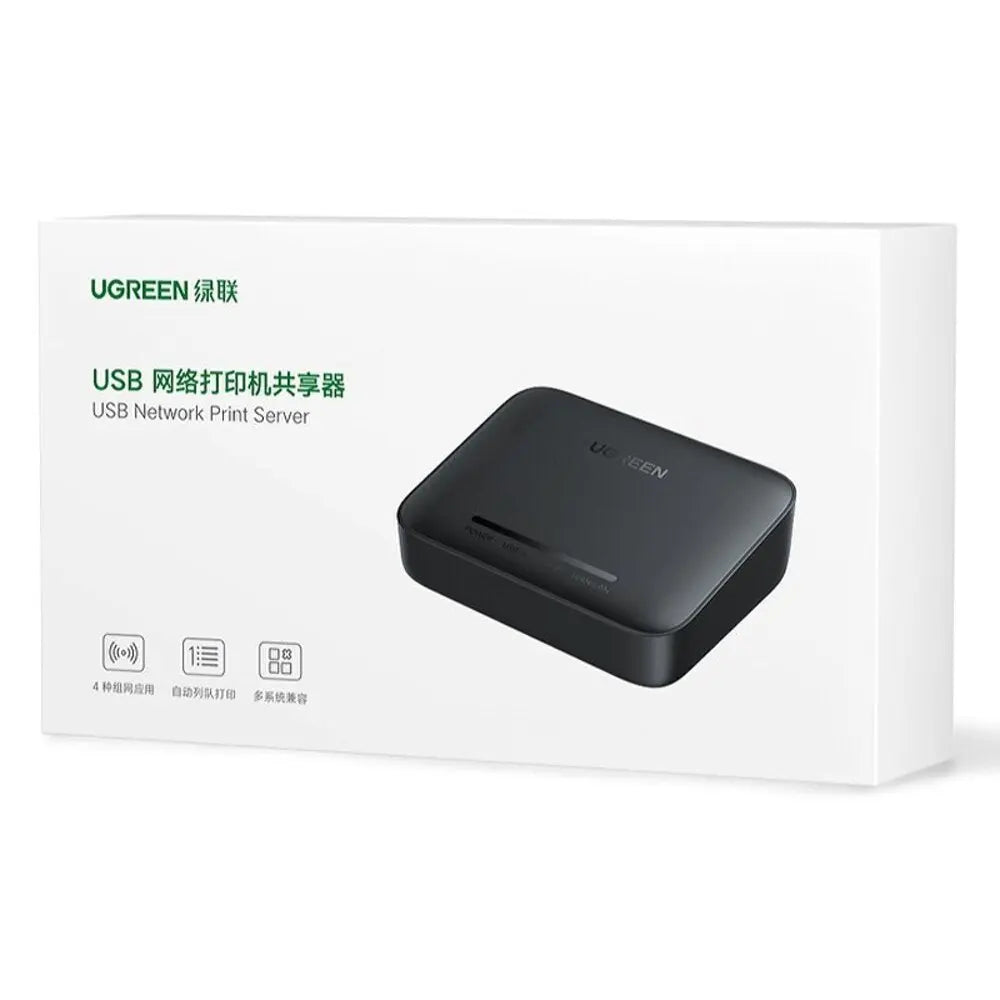 UGREEN USB Print Server Network Printer Adapter Ethernet USB 2.0 LAN Printer Sharing Multiple Users RAW Printers Black 10941