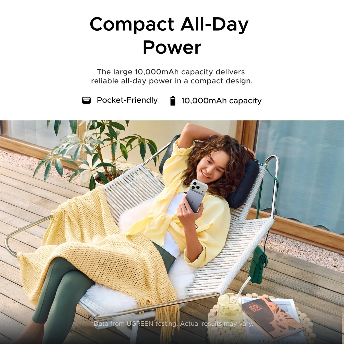 UGREEN MagFlow Air 75983 10000mAh Qi2 magnetic power bank, lunar white, compact all-day power
