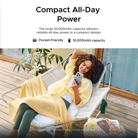 UGREEN MagFlow Air 75983 10000mAh Qi2 magnetic power bank, lunar white, compact all-day power
