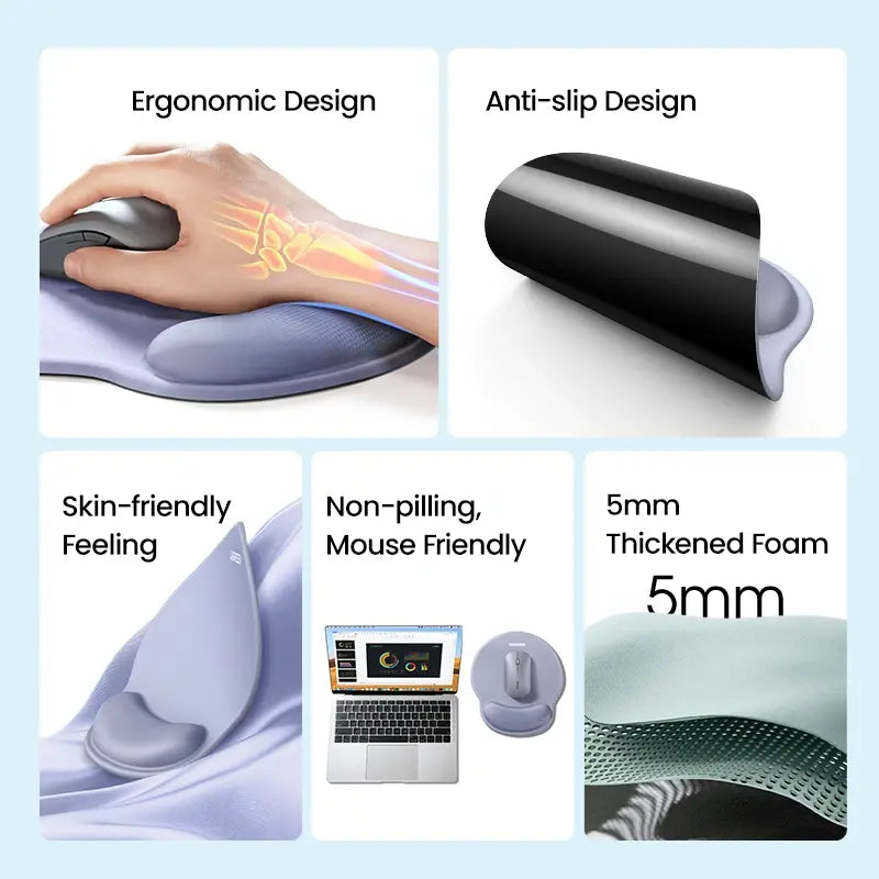 UGREEN Ergonomic Mouse Pad Wrist Rest Support Slow Rebound Memory Foam Pain Relief Easy Glide Non-Slip Gaming Work (25245)