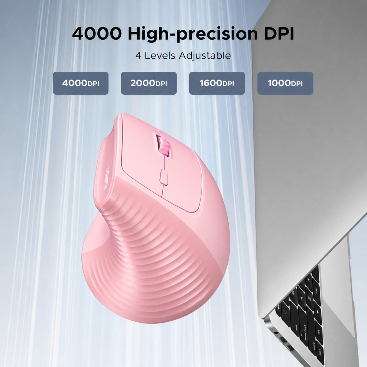 UGREEN Ergonomic Wireless Vertical Mouse, 2.4G & Bluetooth Dual Mode, 4000 DPI, 57° Vertical Angle Silent Mouse for Laptop,Tablet,PC, Pink (65666)