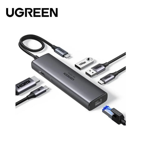 Ugreen 6-in-1 Multifunctional USB-C Hub, HDMI+2*USB-A 3.2+1*USB 3.2 C+RJ45+ 100W PD (45000) - Ugreen India
