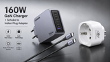 UGREEN Nexode Pro 160W GaN Charger 4-Port Desktop Station 3 USB-C 1 USB-A with Cable + Schuko (EU) to Indian Adapter, MacBook Pro iPhone 15 iPad 25877