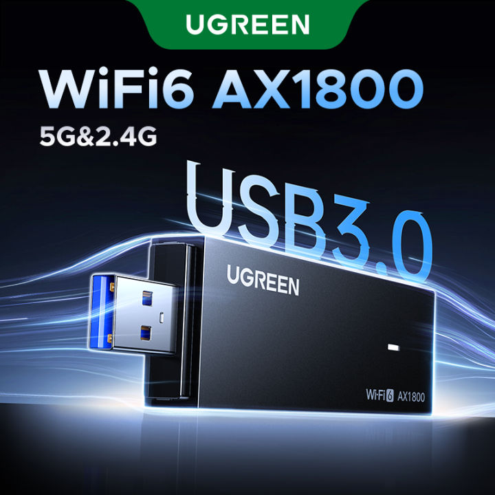 UGREEN AX1800 USB 3.0 Wi-Fi 6 Wireless Network Adapter | Dual Band USB WiFi Dongle with Built-in Antenna | High-Speed AX1800 Wi-Fi Upgrade for PC & Laptop (65225)