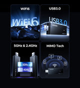 UGREEN AX1800 USB 3.0 Wi-Fi 6 Wireless Network Adapter | Dual Band USB WiFi Dongle with Built-in Antenna | High-Speed AX1800 Wi-Fi Upgrade for PC & Laptop (65225)