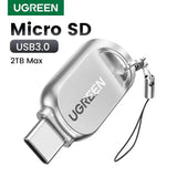UGREEN USB-C Micro SD Card Reader OTG TF Adapter Zinc Alloy Android iPadOS Windows MacOS Linux Silver (15513)