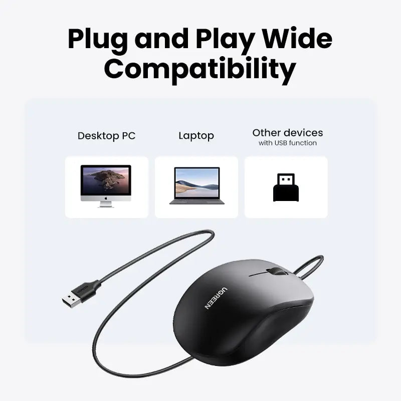 Green Computer Mouse Plug In UGREEN 3 Buttons Wired Optical Mouse 1200DPI – Ugreen India
