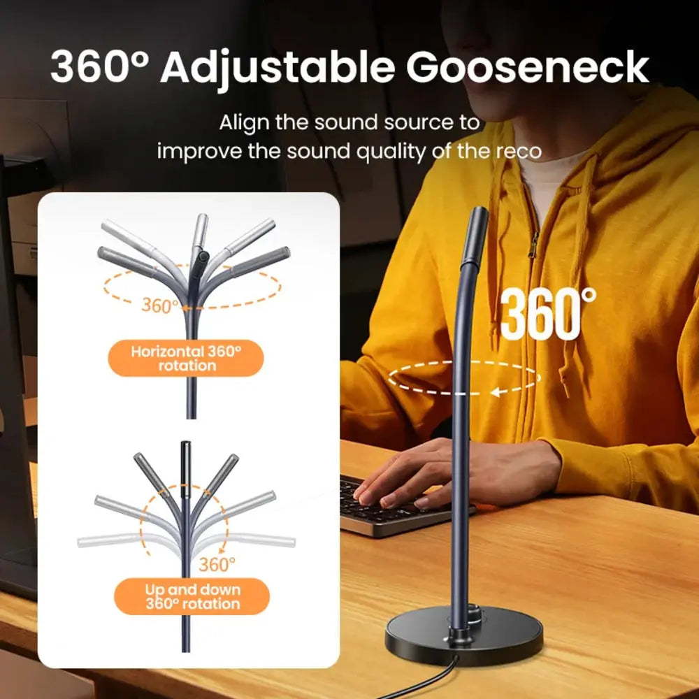 UGREEN USB Desktop Microphone Plug Play Condenser Mic Mute Button Adjustable Stand PC Laptop Gaming Streaming Podcasting 90416