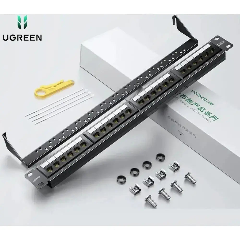 UGREEN Cat6 Patch Panel 24-Port 1U Rack Mount UTP Ethernet Network Panel RJ45 LAN Cable Data Center Server Office (70423)