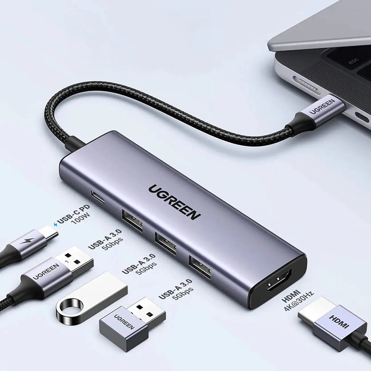 UGREEN 5-in-1 USB-C Multiport Dock 4K@60Hz HDMI 100W Power Delivery 3x USB-A 3.0 MacBook Pro iPad Pro Surface XPS ThinkPad 15597