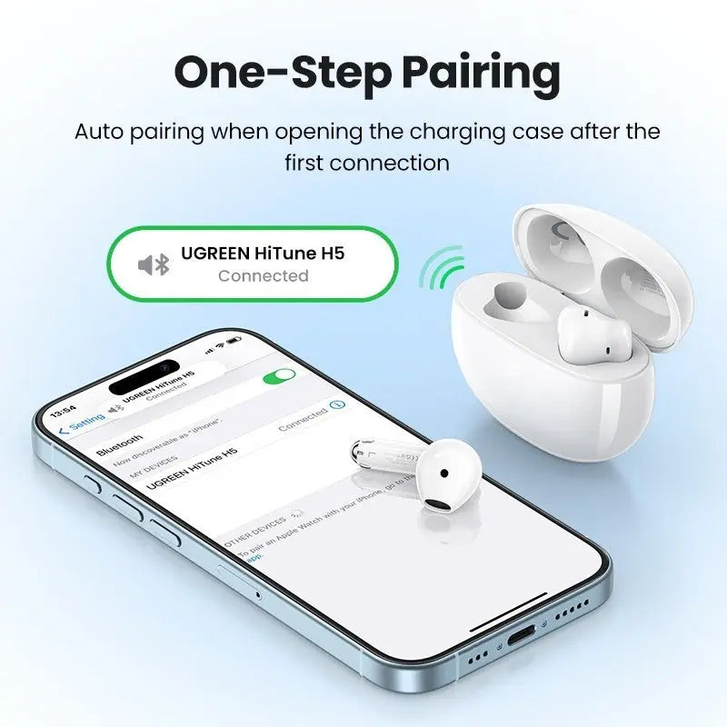 Ugreen HiTune H5 True Wireless Bluetooth V5.3 অ্যাক্টিভ নয়েজ ক্যানসেলিং ইয়ারবাডস উইথ 26H ব্যাটারি 13.6mm ড্রাইভার - সাদা (15612)