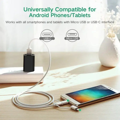 Ugreen 1.5M 3 In 1  USB 2.0 Multifunction Cable With Braid, Usb A to Usb C/ Lightning/ Micro Usb Cable, Silver(50203) - Ugreen India