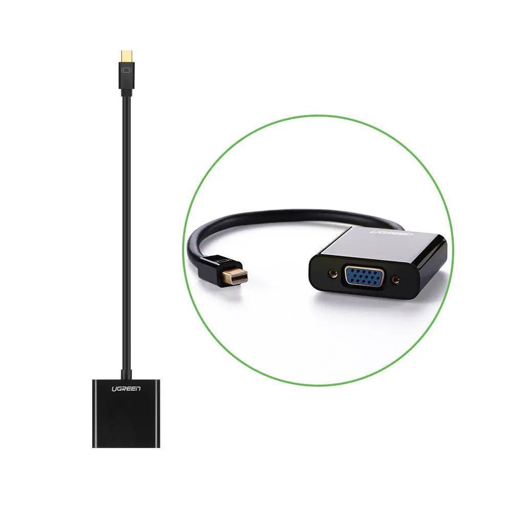 Mini DP to VGA, Ugreen Mini DisplayPort Thunderbolt Compatible to VGA Male to Female Adapter Black (10437) - Ugreen India