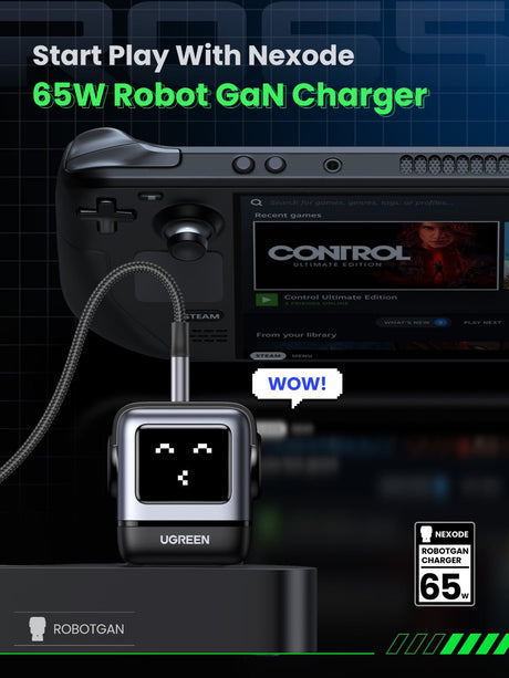 UGREEN Uno RobotGaN 25685B 65W 3-port charger, black, start playing with the robot GaN charger