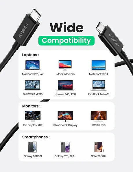 UGREEN 0.8M/2.6FT 100W Thunderbolt 4 USB - C to USB - C Cable Fast Charging, 8K Video, Black (30389) - Ugreen India