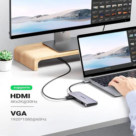UGREEN 10 in 1 Usb C Docking Station With Ethernet, 4K USB C to HDMI, VGA, PD Power Delivery, 3*USB 3.0 Ports, USB C to 3.5mm, SD/TF Cards Reader for MacBook/Pro/Air and Type C Windows Laptops (80133) - Ugreen India