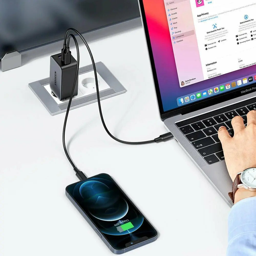 UGREEN 65W 3-Port 2C1A USB C Charger PPS GaN Fast Charger Desktop Laptop Wall Charger Multi Device Charging Hub (10335)
