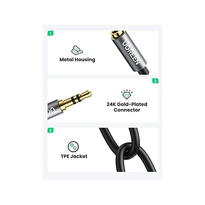 UGREEN 20cm 3.5mm  Male to Female Dual Headphone Audio Stereo Jack, Aux Extension Braided Cablefor Earphone Headset Splitter Compatible with iPhone Samsung iPad Tablet Laptop (10532) - Ugreen India