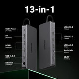 UGREEN 13 - in - 1 USB C Hub Triple Display Docking Station, 4K HDMI & DP, 100W PD Charging, 10Gbps USB 3.2, Gigabit Ethernet, SD/TF Card Reader, Audio Jack – Multifunctional USB C Adapter Compatible with MacBook, Windows, Chromebook (15978) - Ugreen India