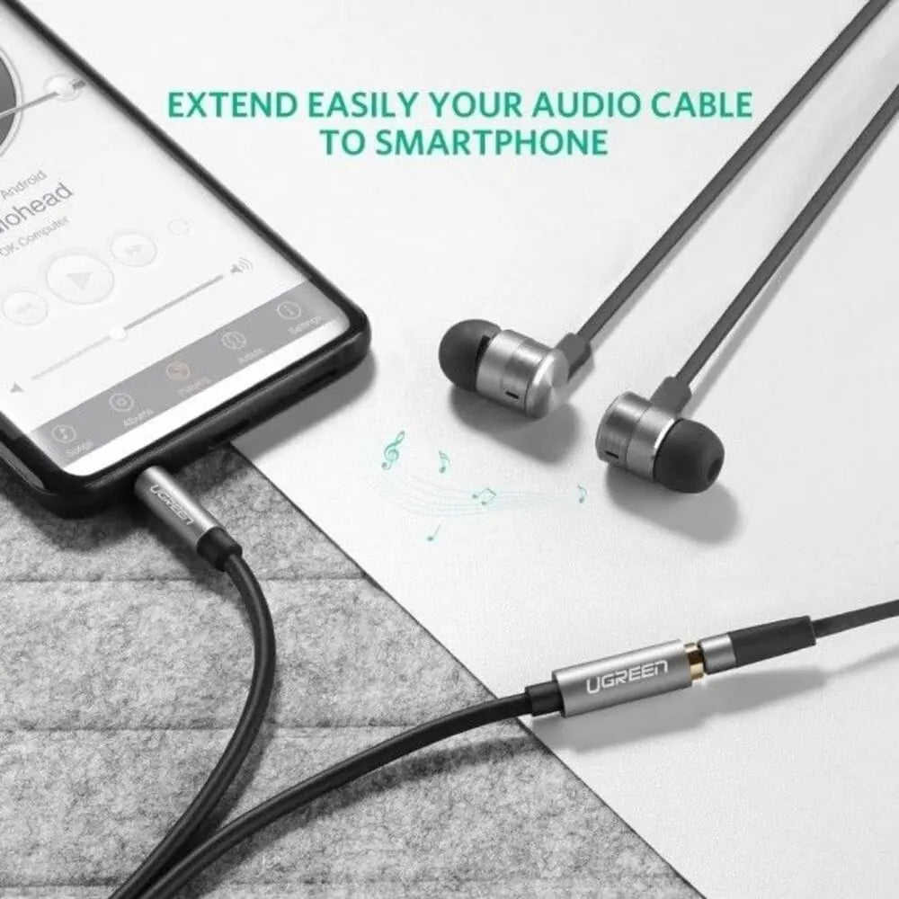 UGREEN 1.5M 3.5mm Audio Extension Cable, Male to Female AUX Headphone Jack Extender Cord Compatible with Headphones, Speakers, Car Stereo, Laptop, Tablet, Smartphone – (10593) - Ugreen India