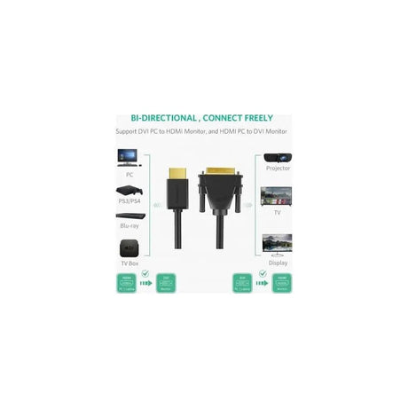 UGREEN 1.5M HDMI to DVI Cable 1080P, High Speed HDMI Male to DVI - D 24+1 Male Adapter Cord Bi - Directional Video Converter Compatible with Monitor, Projector, Graphics Card, PC, Laptop, HDTV – (11150) - Ugreen India