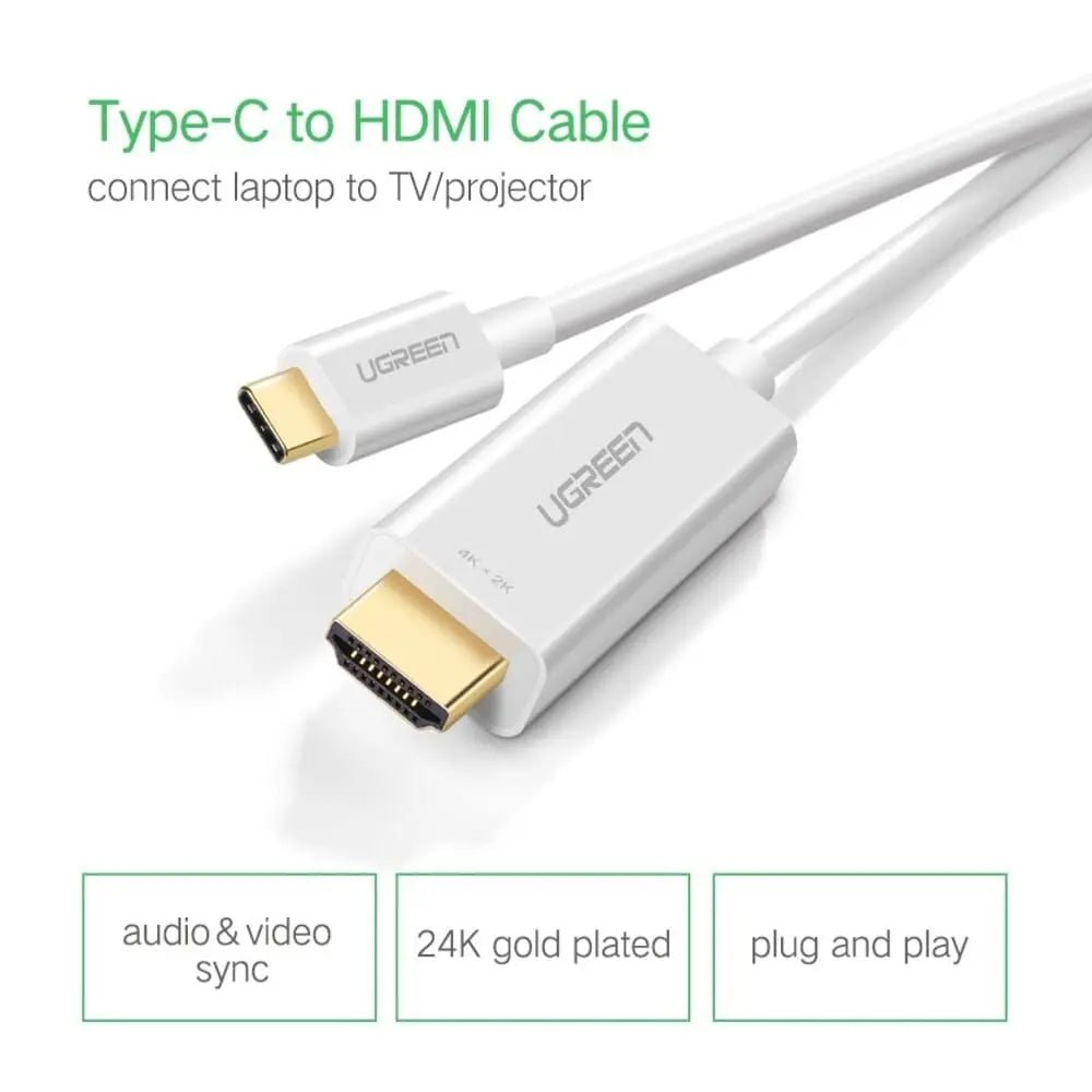 UGREEN 1.5M USB Type C to HDMI Cable 4K@30Hz, USB - C Male to HDMI Male Adapter Cord with ABS Case Compatible with MacBook, iPad Pro, Samsung Galaxy, Huawei, Dell XPS, Monitor, HDTV, Projector – (30841) - Ugreen India