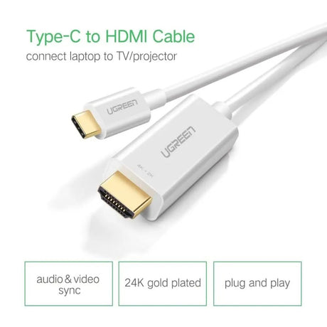 UGREEN 1.5M USB Type C to HDMI Cable 4K@30Hz, USB - C Male to HDMI Male Adapter Cord with ABS Case Compatible with MacBook, iPad Pro, Samsung Galaxy, Huawei, Dell XPS, Monitor, HDTV, Projector – (30841) - Ugreen India
