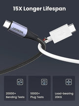 UGREEN 1m 100W PD USB - C 3.1 Gen 2 male to USB - C Cable, 10Gbps/4K@60Hz Video/Audio/Thunderbolt 3 Compatible for MacBook Pro/Air, Huawei Matebook, iPad Pro 2020, Chromebook, Samsung Galaxy S20/S10, Pixel (80150) - Ugreen India