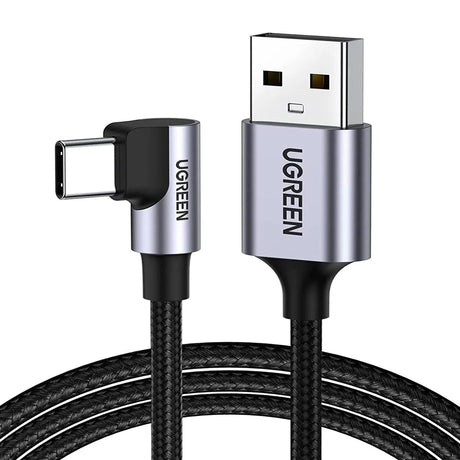 UGREEN 1m USB Type C Male to USB - A Right Angle 90 Degree Male Double Nylon Braided QC 3.0 Data Cable with Nickel Plated Connector & Aluminum Shell (50941) - Ugreen India