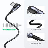 UGREEN 1m USB Type C Male to USB - A Right Angle 90 Degree Male Double Nylon Braided QC 3.0 Data Cable with Nickel Plated Connector & Aluminum Shell (50941) - Ugreen India